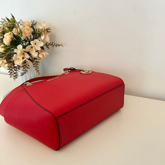 Michael Kors Purse & wallet jet set travel large chain tote shoulder bag red MK - Picture 6 of 11